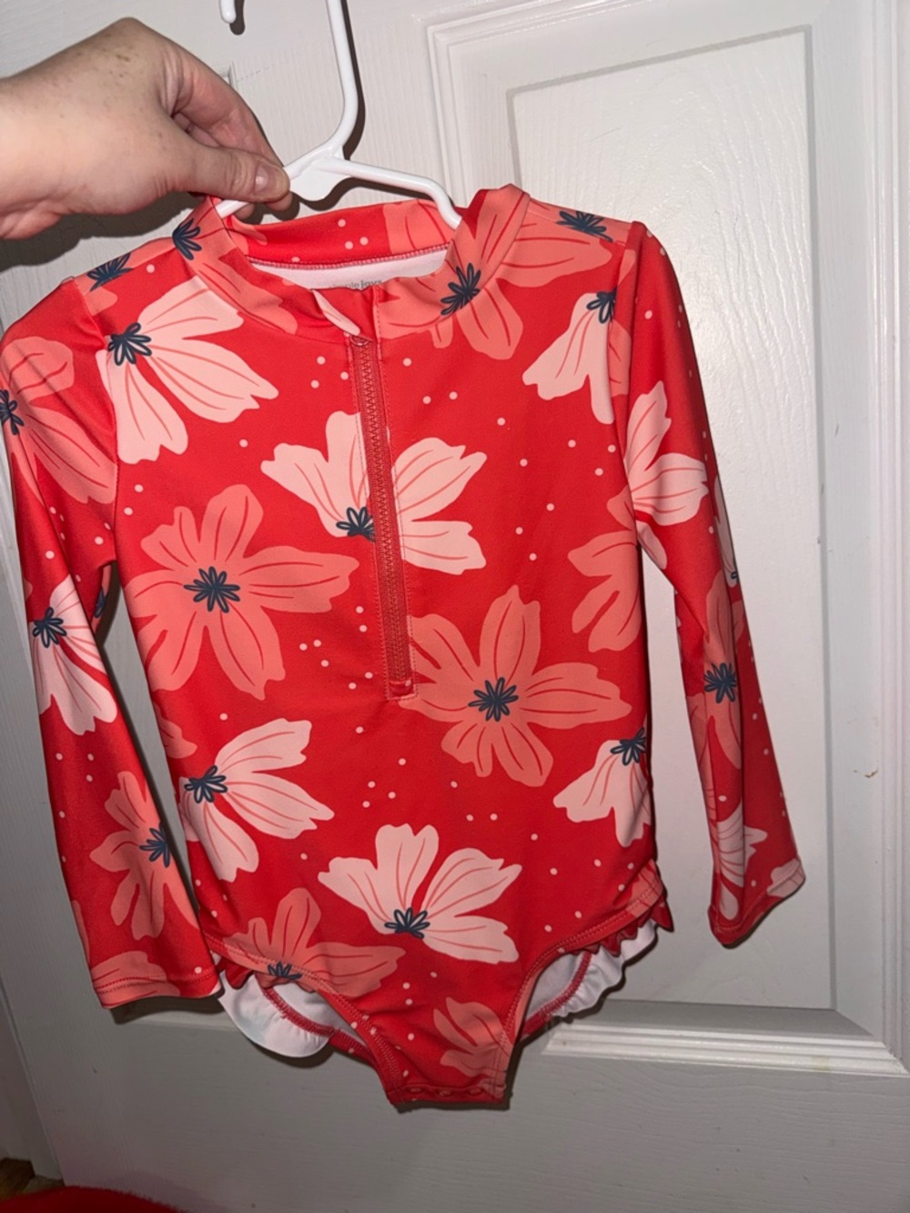 Carter's Coral and Pink Floral Long-Sleeve One-Piece Swimsuit